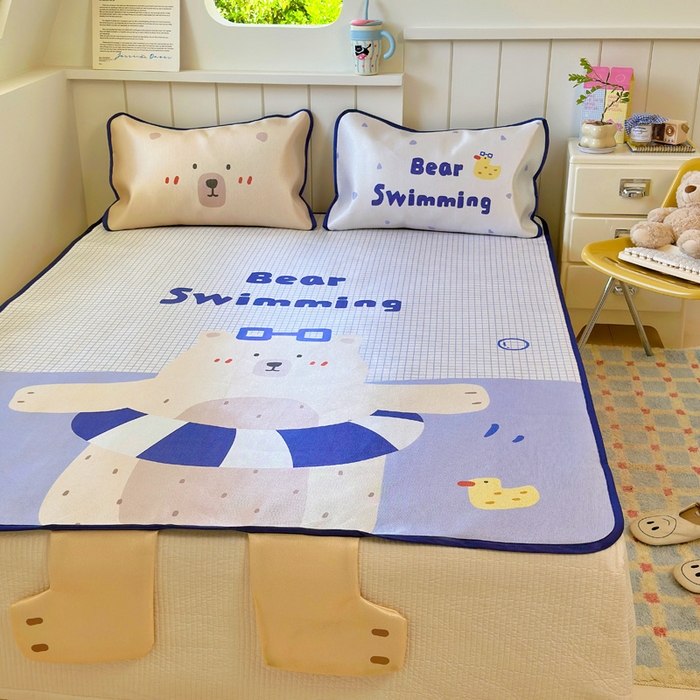 91家纺网 家纺一手货源 找家纺 澳萝拉 2025新款亲肤舒适异形冰藤席凉席席子-数码印花系列 熊熊乐园(床席款）