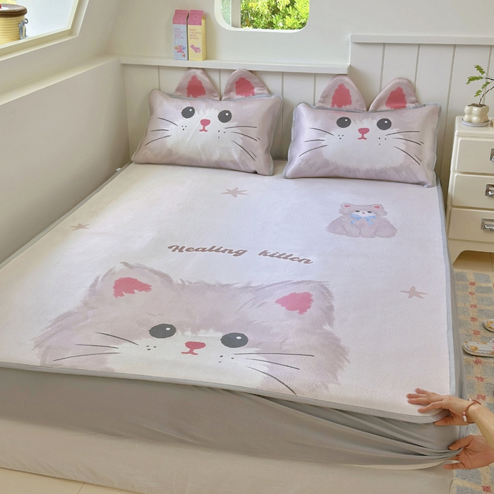 91家纺网 家纺一手货源 找家纺 澳萝拉 2025新款亲肤舒适异形冰藤席凉席席子-数码印花系列 甜心(床笠款）