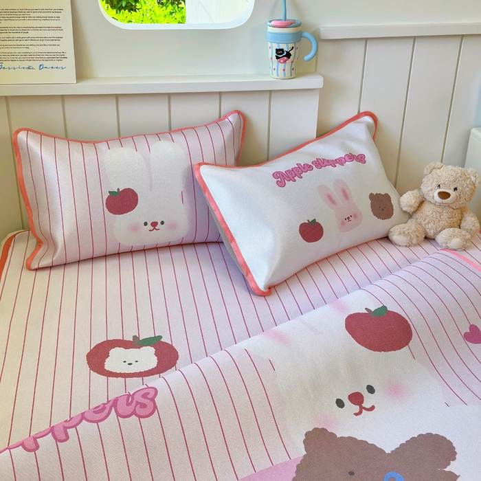 91家纺网 家纺一手货源 找家纺 澳萝拉 2025新款亲肤舒适异形冰藤席凉席席子-数码印花系列 棉花糖兔兔(床席款）