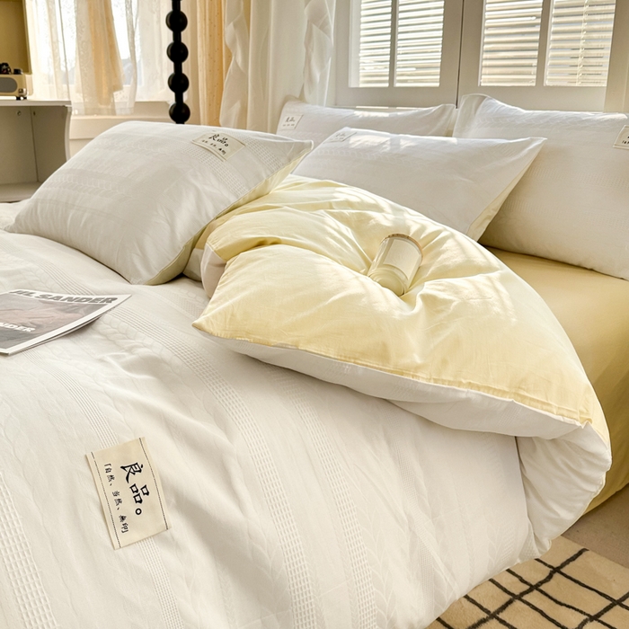 91家纺网 家纺一手货源 找家纺 眠博士 2025新款60支高密全棉提花华夫格麦穗款四件套 华夫格-麦穗白