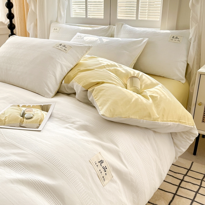 91家纺网 家纺一手货源 找家纺 眠博士 2025新款60支高密全棉提花华夫格麦穗款四件套 华夫格-麦穗白