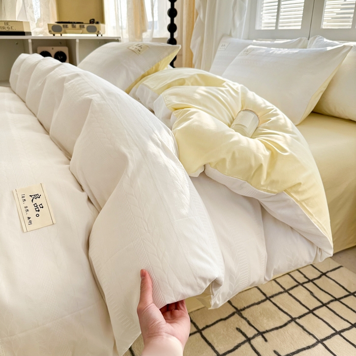 91家纺网 家纺一手货源 找家纺 眠博士 2025新款60支高密全棉提花华夫格麦穗款四件套 华夫格-麦穗白