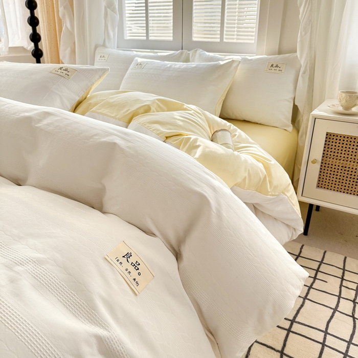 91家纺网 家纺一手货源 找家纺 眠博士 2025新款60支高密全棉提花华夫格麦穗款四件套 华夫格-麦穗白
