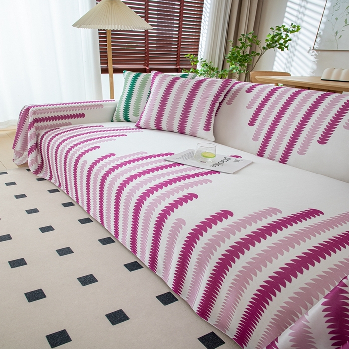 沐沐家纺 2026新款冰丝印花茂林修竹拱门沙发巾 冰丝茂林修竹沙发巾-玫红色