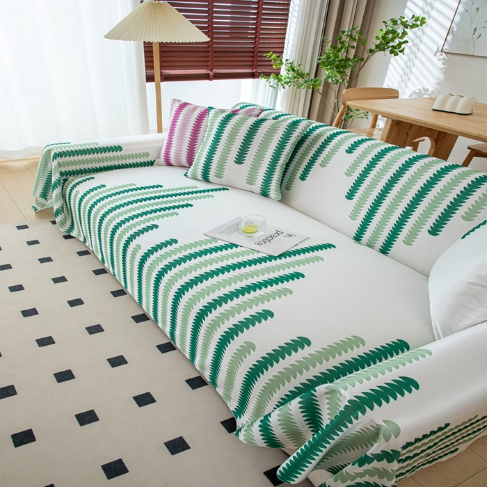 91家纺网 家纺一手货源 找家纺 沐沐家纺 2026新款冰丝印花茂林修竹拱门沙发巾 冰丝茂林修竹沙发巾-绿色