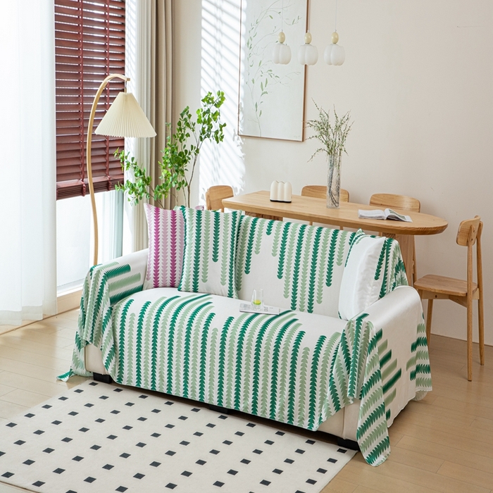 91家纺网 家纺一手货源 找家纺 沐沐家纺 2026新款冰丝印花茂林修竹拱门沙发巾 冰丝茂林修竹沙发巾-绿色