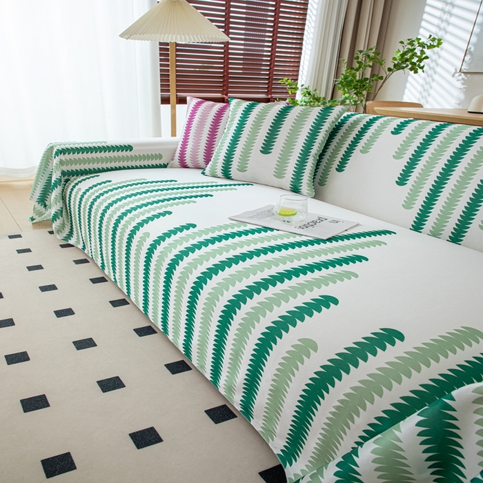 沐沐家纺 2026新款冰丝印花茂林修竹拱门沙发巾 冰丝茂林修竹沙发巾-绿色