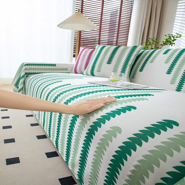 91家纺网 家纺一手货源 找家纺 沐沐家纺 2026新款冰丝印花茂林修竹拱门沙发巾 冰丝茂林修竹沙发巾-绿色