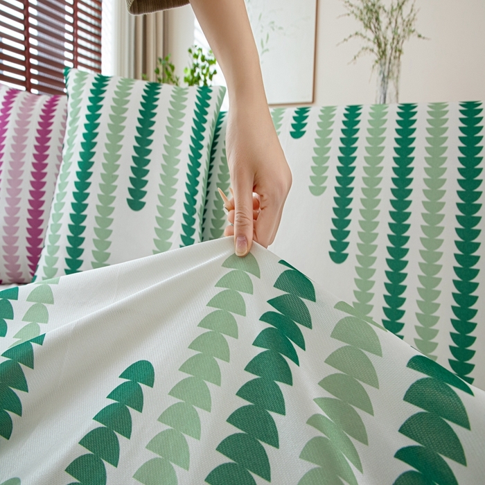 91家纺网 家纺一手货源 找家纺 沐沐家纺 2026新款冰丝印花茂林修竹拱门沙发巾 冰丝茂林修竹沙发巾-绿色