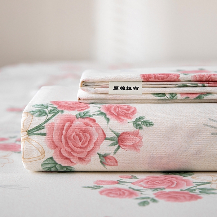 91家纺网 家纺一手货源 找家纺 帛洵家纺 2025新款A类原棉细纱印花老粗布床单 花满枝