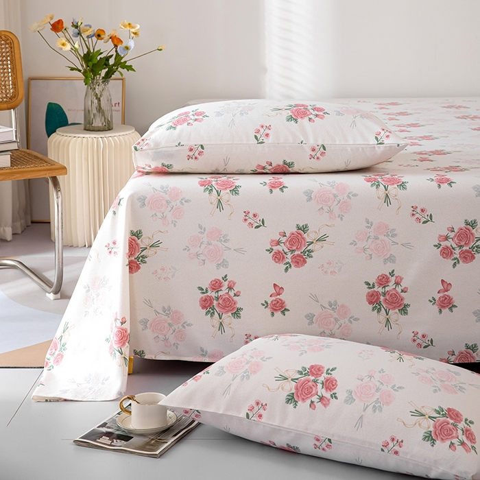 91家纺网 家纺一手货源 找家纺 帛洵家纺 2025新款A类原棉细纱印花老粗布床单 花满枝