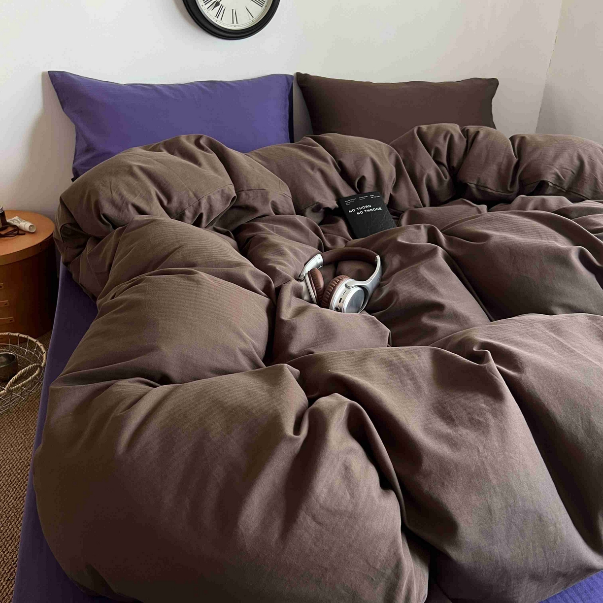 91家纺网 家纺一手货源 找家纺 （总）蜜宿 2025新款全棉人字纹四件套-椰椰紫萝