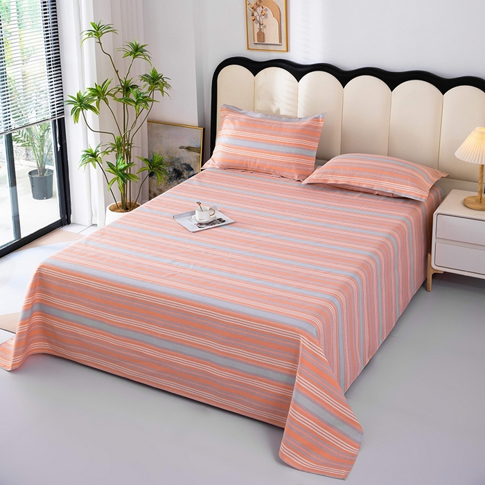 91家纺网 家纺一手货源 找家纺 帛洵家纺 2025新款A类原棉细纱印花老粗布床单 灰玉条纹