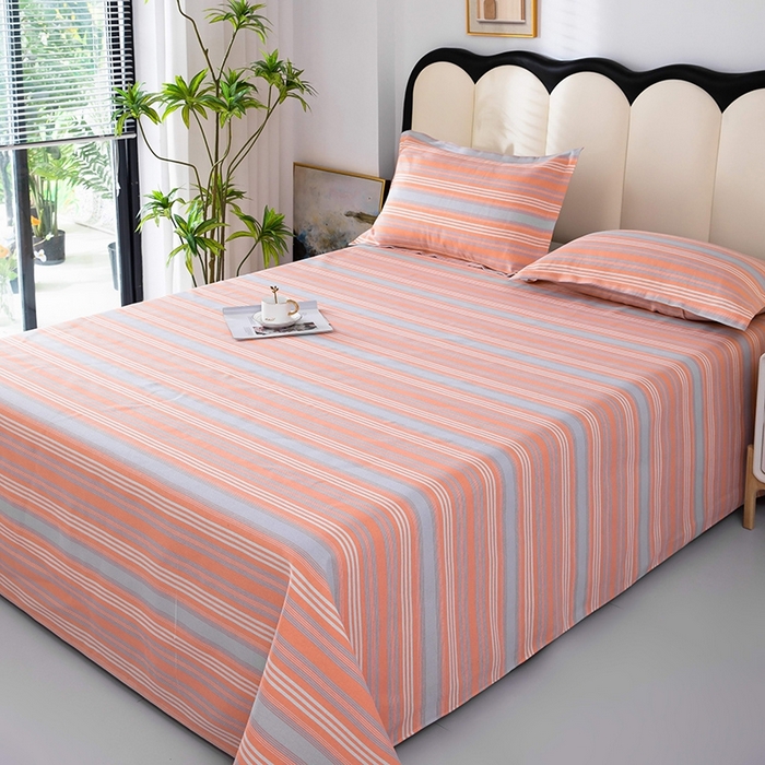 91家纺网 家纺一手货源 找家纺 帛洵家纺 2025新款A类原棉细纱印花老粗布床单 灰玉条纹