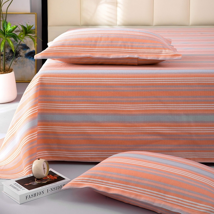 91家纺网 家纺一手货源 找家纺 帛洵家纺 2025新款A类原棉细纱印花老粗布床单 灰玉条纹