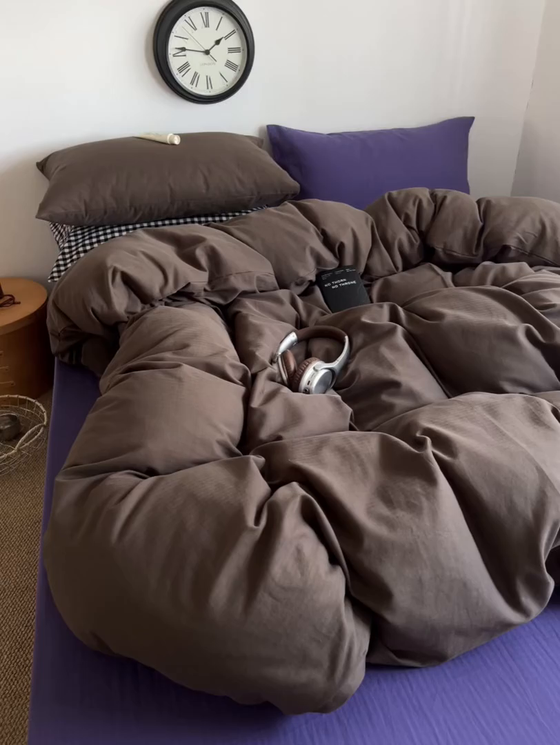 91家纺网 家纺一手货源 找家纺 蜜宿 2025新款全棉人字纹四件套-椰椰紫萝 椰椰紫萝（纯色混搭）