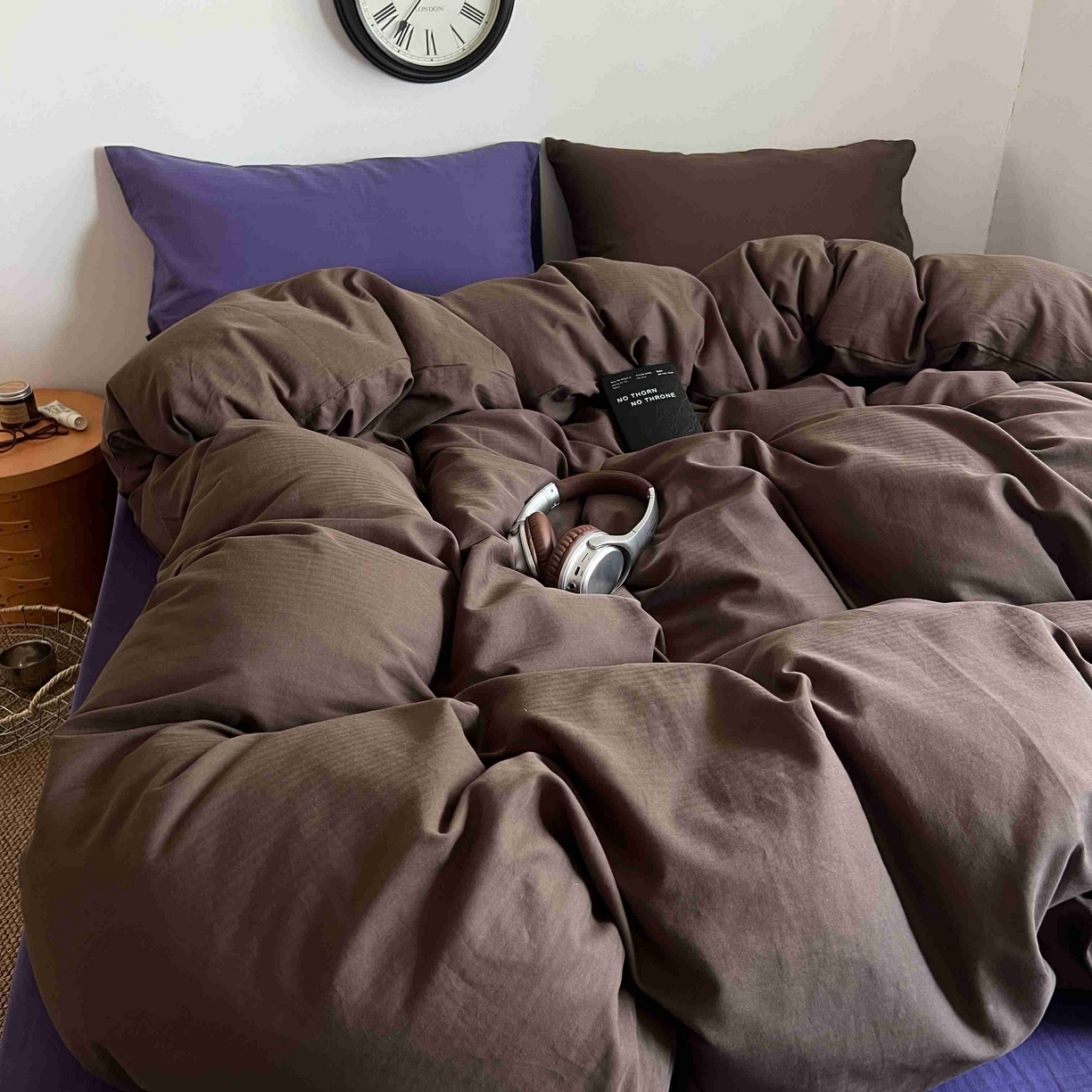 91家纺网 家纺一手货源 找家纺 蜜宿 2025新款全棉人字纹四件套-椰椰紫萝 椰椰紫萝（纯色混搭）