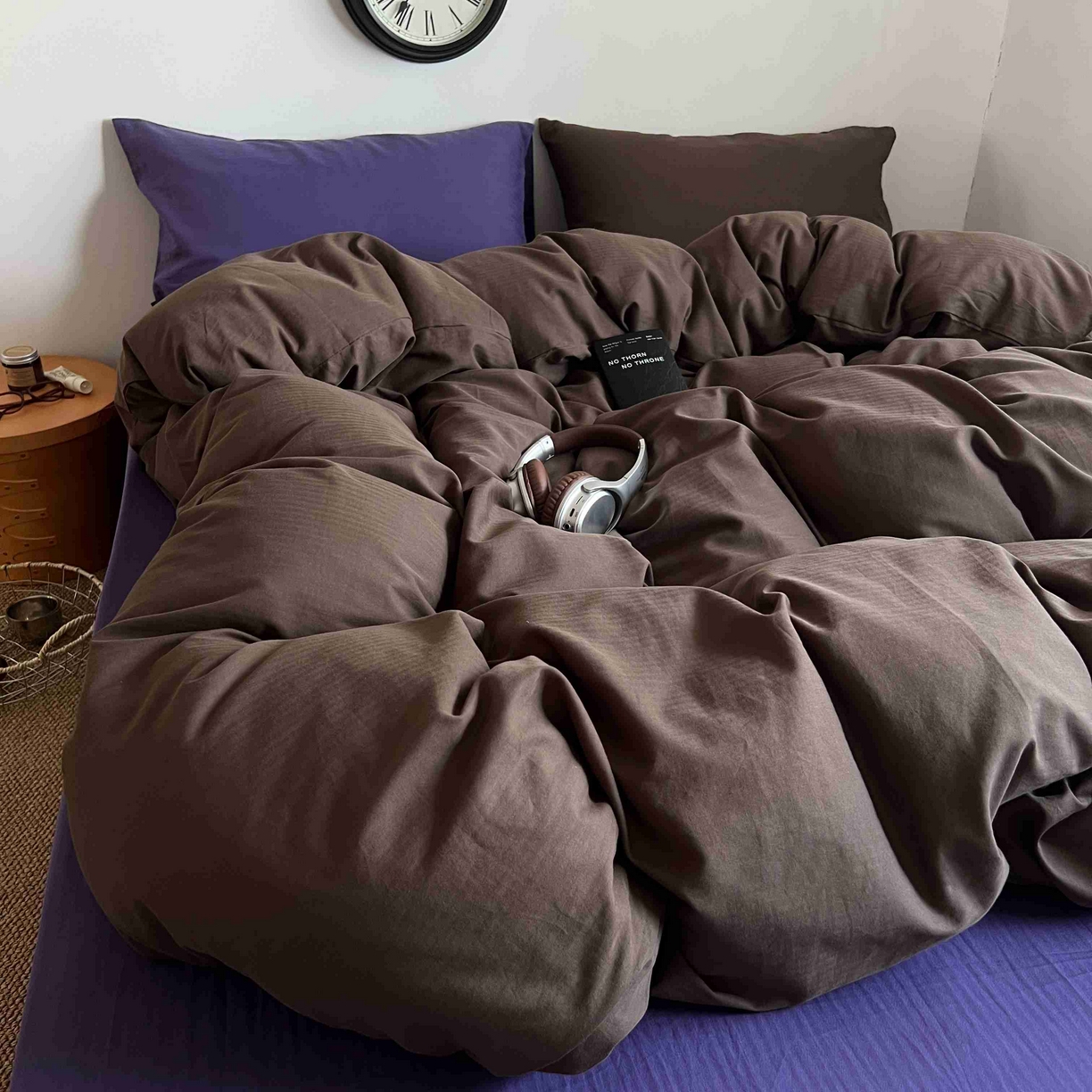 91家纺网 家纺一手货源 找家纺 蜜宿 2025新款全棉人字纹四件套-椰椰紫萝 椰椰紫萝（纯色混搭）