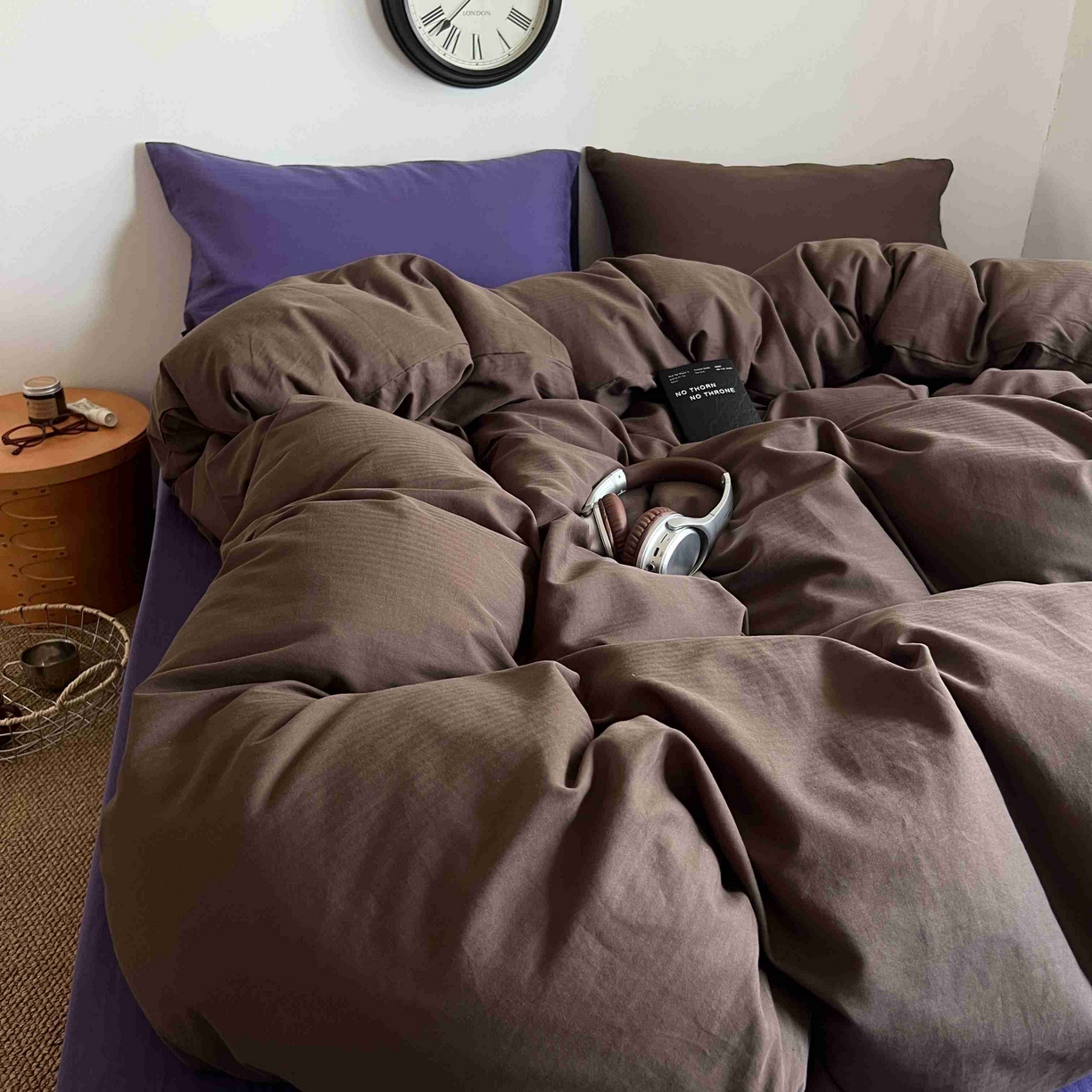 91家纺网 家纺一手货源 找家纺 蜜宿 2025新款全棉人字纹四件套-椰椰紫萝 椰椰紫萝（纯色混搭）