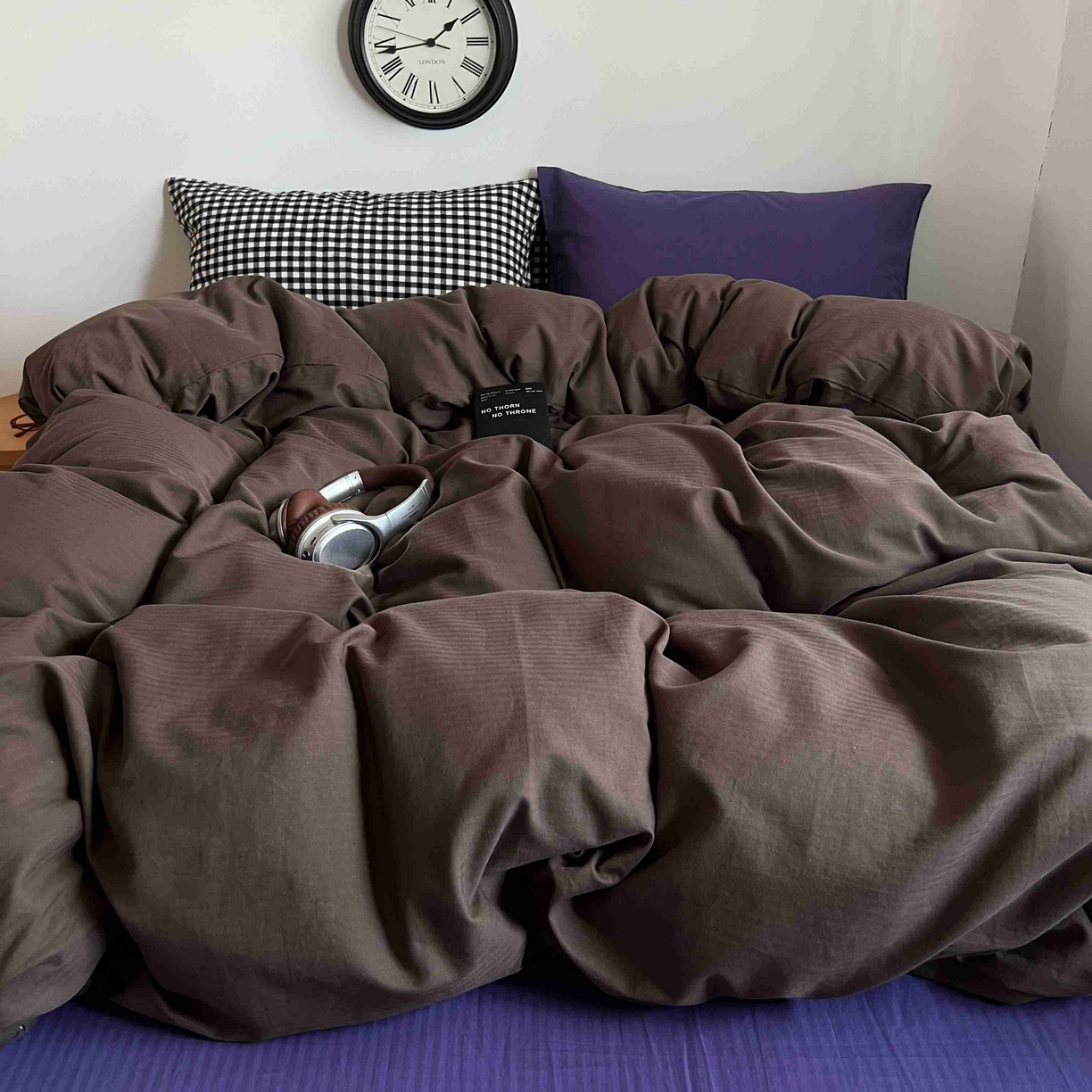 蜜宿 2025新款全棉人字纹四件套-椰椰紫萝 椰椰紫萝（黑小格混搭紫萝）