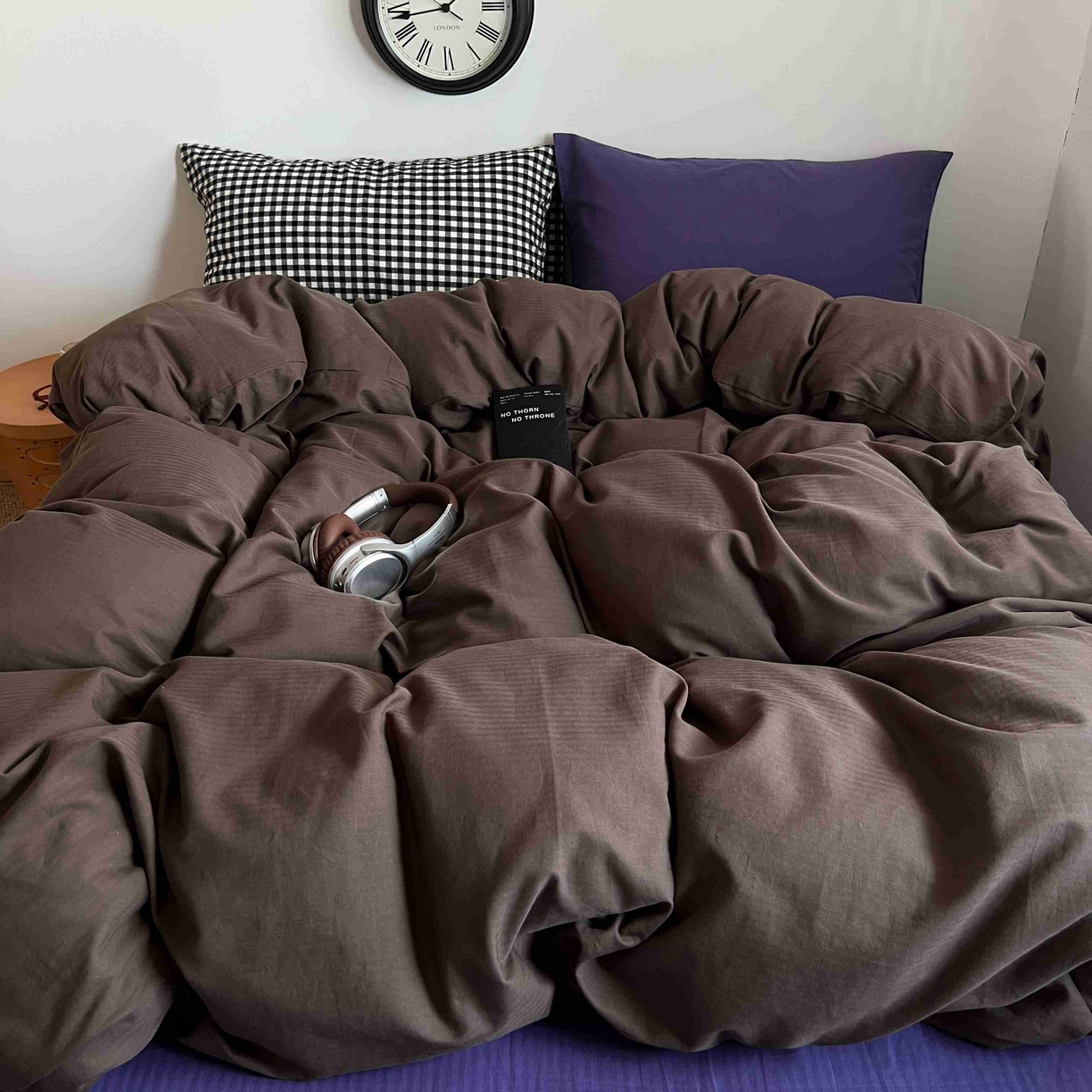 91家纺网 家纺一手货源 找家纺 蜜宿 2025新款全棉人字纹四件套-椰椰紫萝 椰椰紫萝（黑小格混搭紫萝）