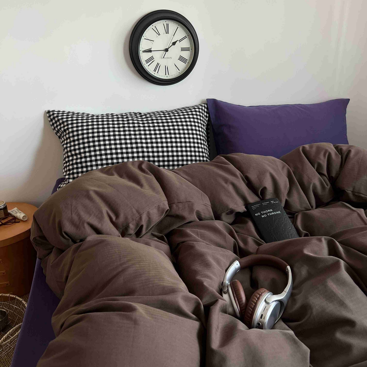 91家纺网 家纺一手货源 找家纺 蜜宿 2025新款全棉人字纹四件套-椰椰紫萝 椰椰紫萝（黑小格混搭紫萝）