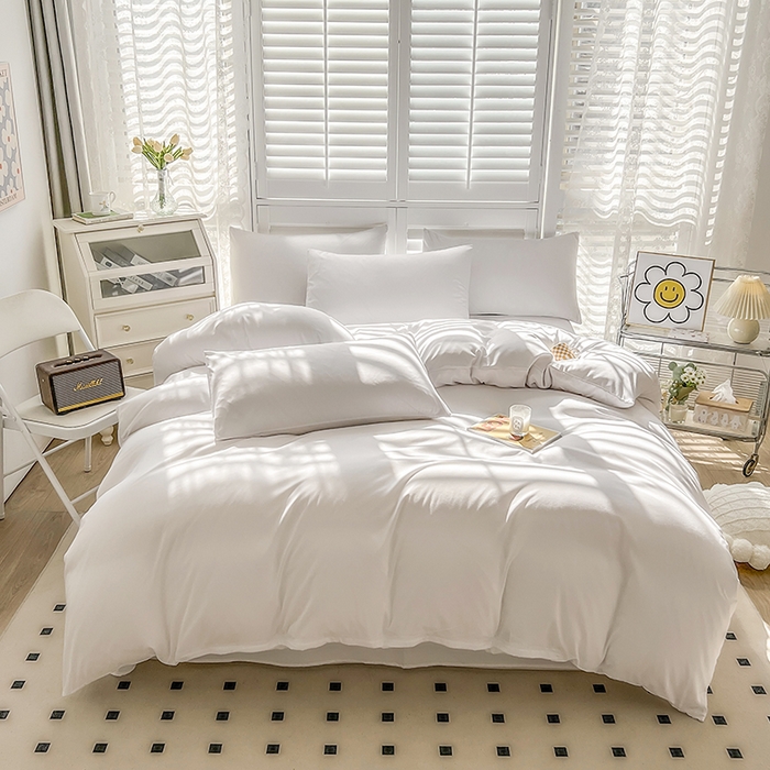 啊雅家居 2025新款学生宿舍双拼磨毛被套床单床笠单品三件套四件套 白色