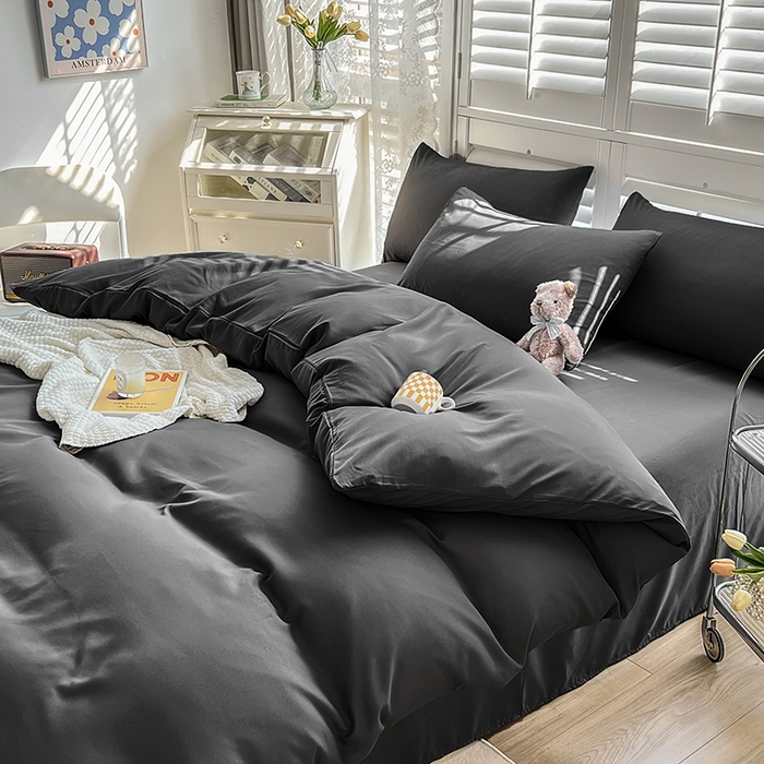 91家纺网 家纺一手货源 找家纺 啊雅家居 2025新款学生宿舍双拼磨毛被套床单床笠单品三件套四件套 深灰