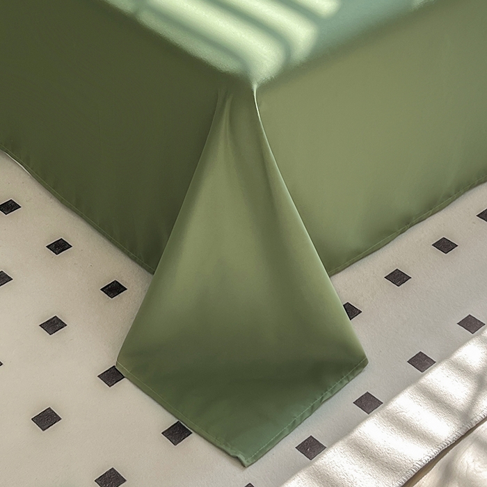 91家纺网 家纺一手货源 找家纺 啊雅家居 2025新款学生宿舍双拼磨毛被套床单床笠单品三件套四件套 草绿