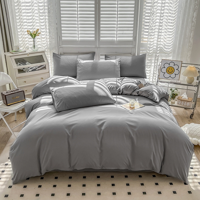 啊雅家居 2025新款学生宿舍双拼磨毛被套床单床笠单品三件套四件套 浅灰
