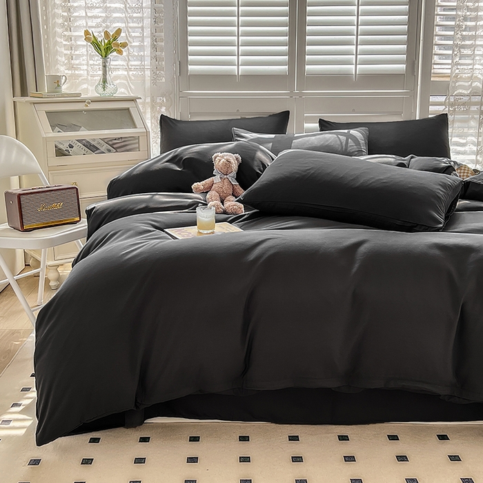 91家纺网 家纺一手货源 找家纺 啊雅家居 2025新款学生宿舍双拼磨毛被套床单床笠单品三件套四件套 深灰