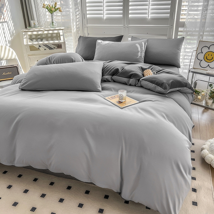91家纺网 家纺一手货源 找家纺 啊雅家居 2025新款学生宿舍双拼磨毛被套床单床笠单品三件套四件套 浅灰加深灰