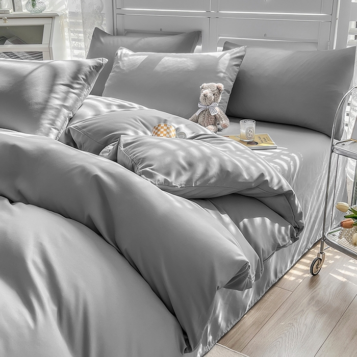 91家纺网 家纺一手货源 找家纺 啊雅家居 2025新款学生宿舍双拼磨毛被套床单床笠单品三件套四件套 浅灰