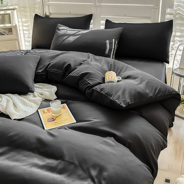 91家纺网 家纺一手货源 找家纺 啊雅家居 2025新款学生宿舍双拼磨毛被套床单床笠单品三件套四件套 深灰