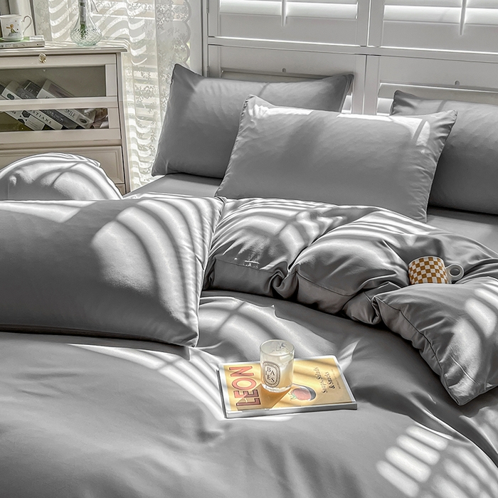 91家纺网 家纺一手货源 找家纺 啊雅家居 2025新款学生宿舍双拼磨毛被套床单床笠单品三件套四件套 浅灰