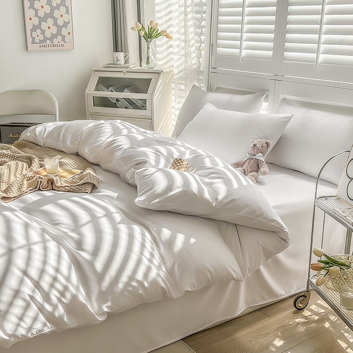 91家纺网 家纺一手货源 找家纺 啊雅家居 2025新款学生宿舍双拼磨毛被套床单床笠单品三件套四件套 白色