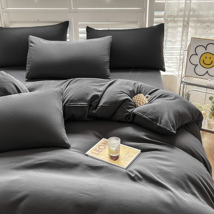 91家纺网 家纺一手货源 找家纺 啊雅家居 2025新款学生宿舍双拼磨毛被套床单床笠单品三件套四件套 深灰