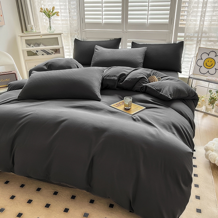 91家纺网 家纺一手货源 找家纺 啊雅家居 2025新款学生宿舍双拼磨毛被套床单床笠单品三件套四件套 深灰