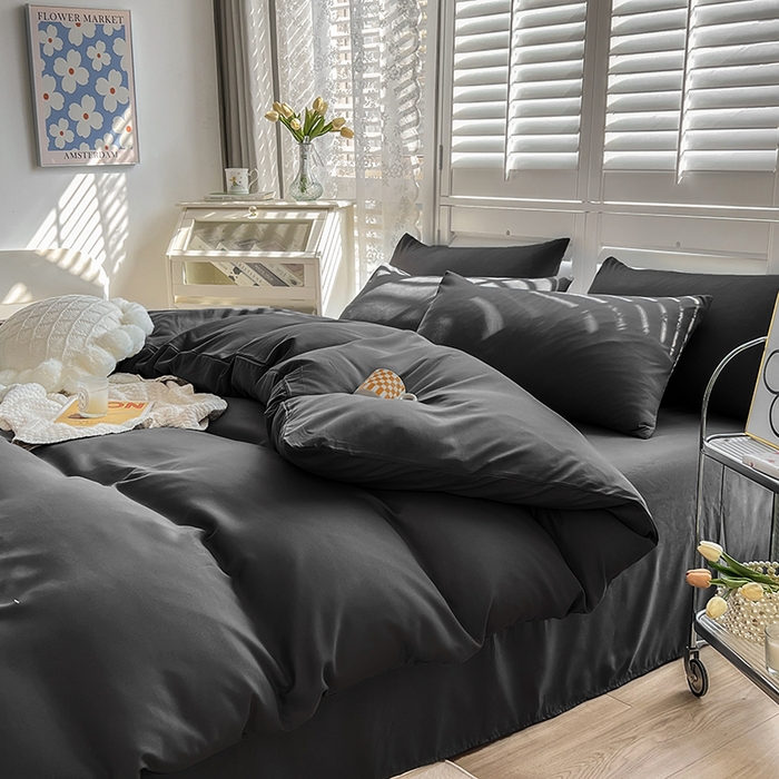 91家纺网 家纺一手货源 找家纺 啊雅家居 2025新款学生宿舍双拼磨毛被套床单床笠单品三件套四件套 深灰