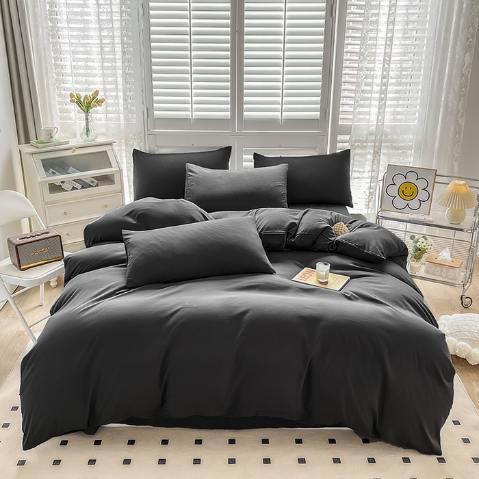 啊雅家居 2025新款学生宿舍双拼磨毛被套床单床笠单品三件套四件套 深灰