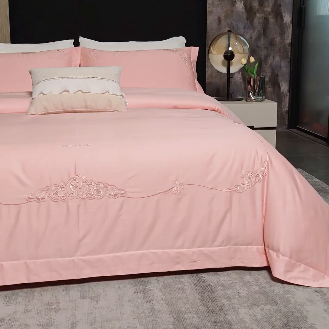 91家纺网 家纺一手货源 找家纺 博之洋婚庆 2025新款纯棉全棉长绒棉刺绣绣花高端礼盒四件套-黛安娜 黛安娜-粉