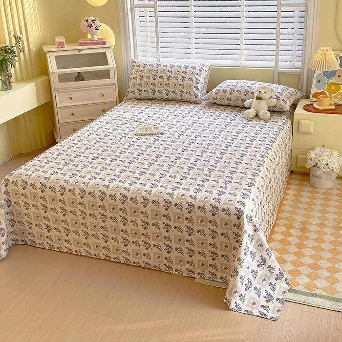 91家纺网 家纺一手货源 找家纺 爱彼家纺 2025夏季古艺原棉老粗布床单三件套凉席-系列五 半蕾