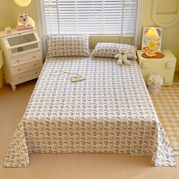 爱彼家纺 2025夏季古艺原棉老粗布床单三件套凉席-系列五 半蕾