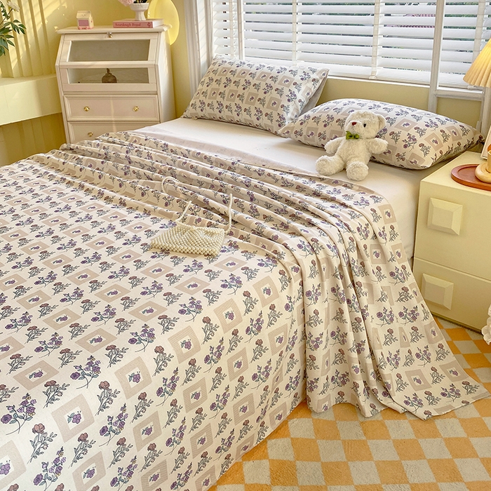 91家纺网 家纺一手货源 找家纺 爱彼家纺 2025夏季古艺原棉老粗布床单三件套凉席-系列五 半蕾