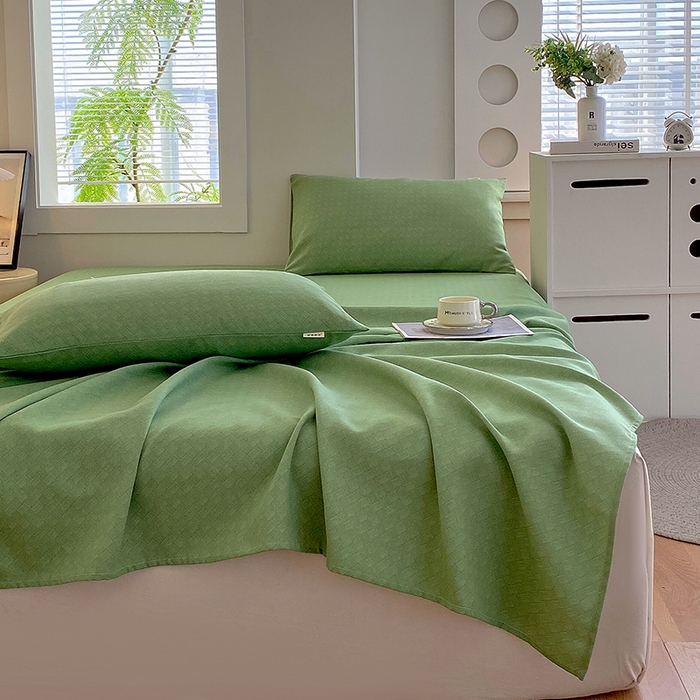 91家纺网 家纺一手货源 找家纺 爱彼家纺 2025夏季古艺原棉老粗布床单三件套凉席-系列五 橄榄绿