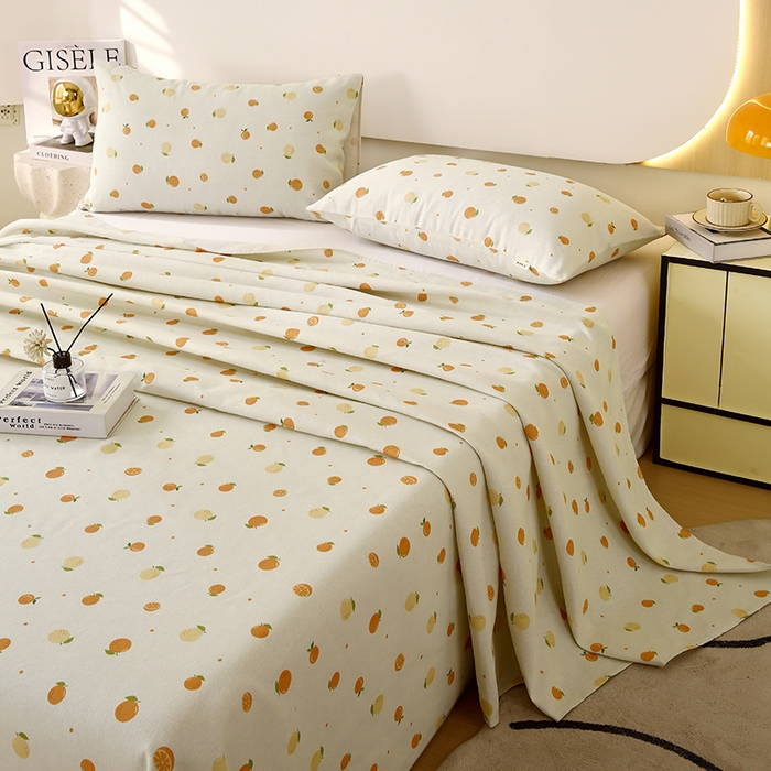 91家纺网 家纺一手货源 找家纺 爱彼家纺 2025夏季古艺原棉老粗布床单三件套凉席-系列五 橘子