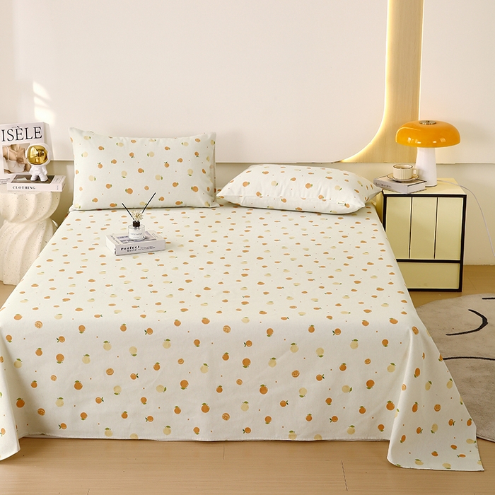 91家纺网 家纺一手货源 找家纺 爱彼家纺 2025夏季古艺原棉老粗布床单三件套凉席-系列五 橘子