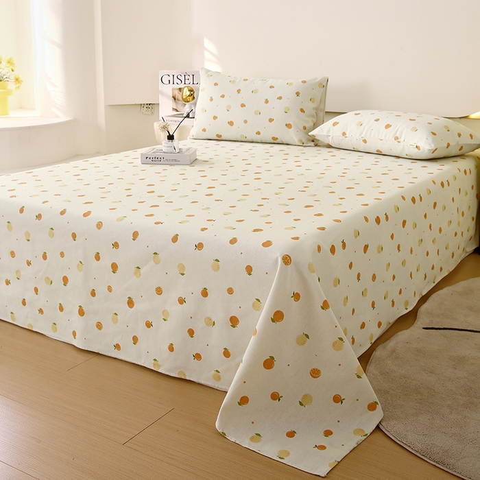 91家纺网 家纺一手货源 找家纺 爱彼家纺 2025夏季古艺原棉老粗布床单三件套凉席-系列五 橘子