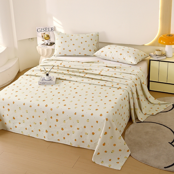 91家纺网 家纺一手货源 找家纺 爱彼家纺 2025夏季古艺原棉老粗布床单三件套凉席-系列五 橘子