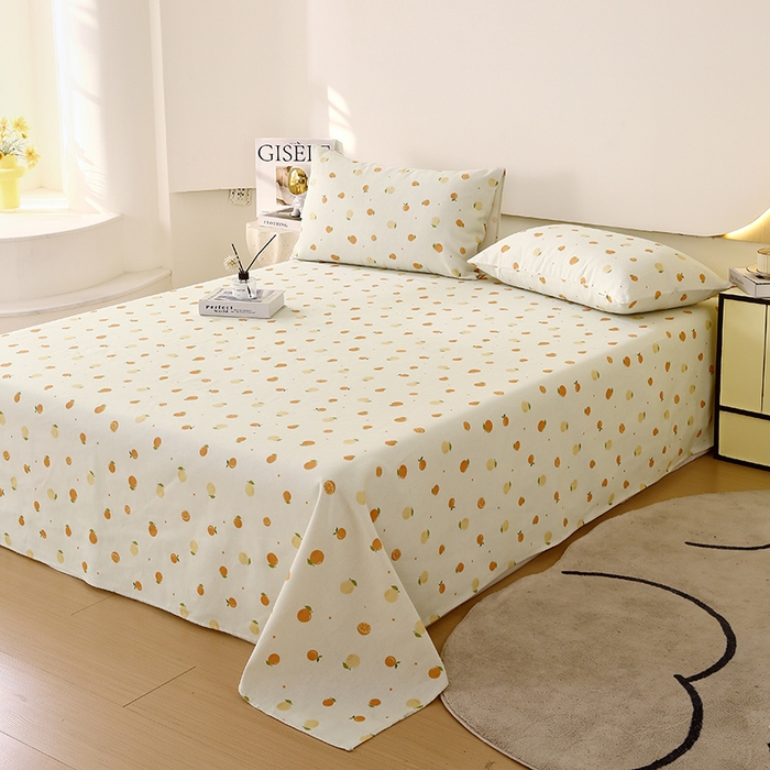 91家纺网 家纺一手货源 找家纺 爱彼家纺 2025夏季古艺原棉老粗布床单三件套凉席-系列五 橘子